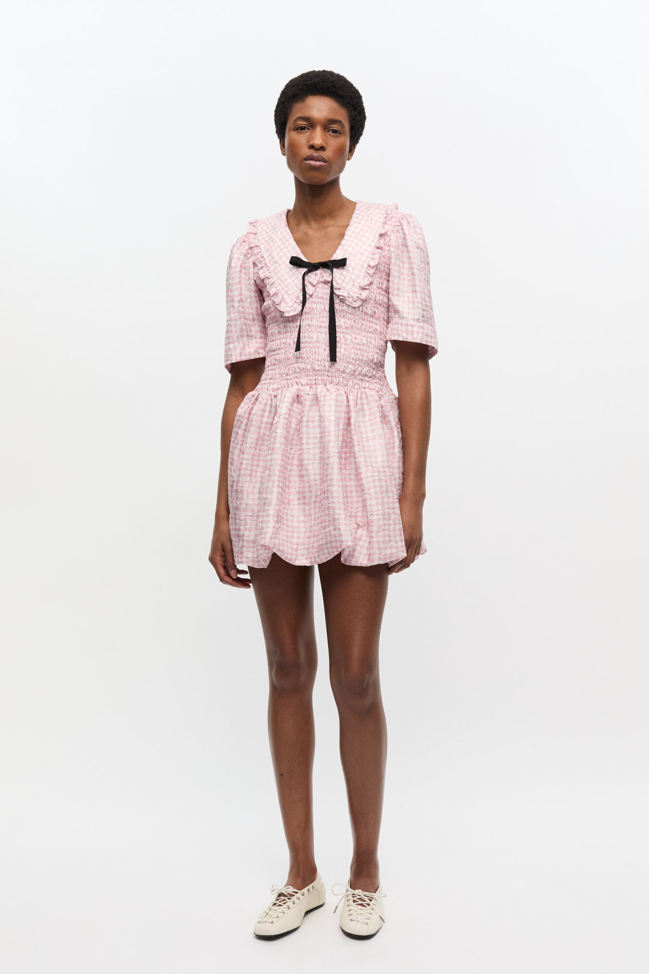 Pink Check Dress, Recycled Polyester, in colour Bleached Mauve - 1 - GANNI