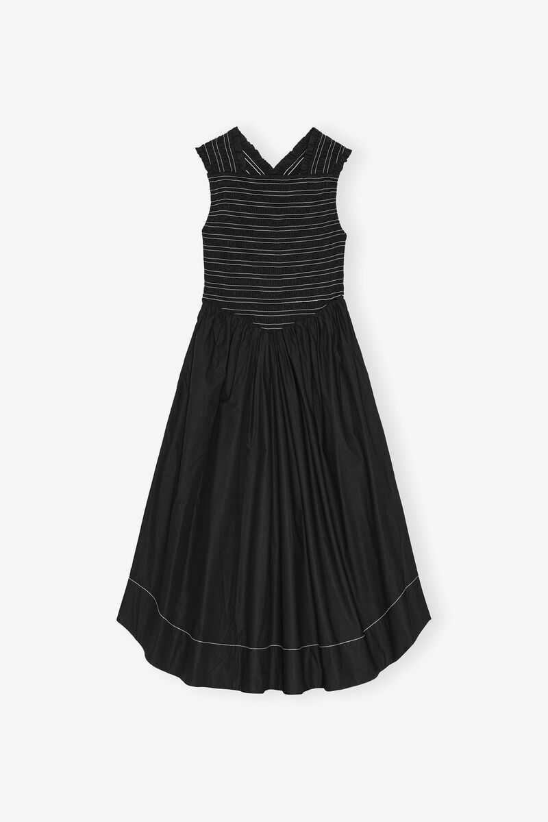 Washed Stretch Cotton Smock Midi Dress, Cotton, in colour Black - 1 - GANNI