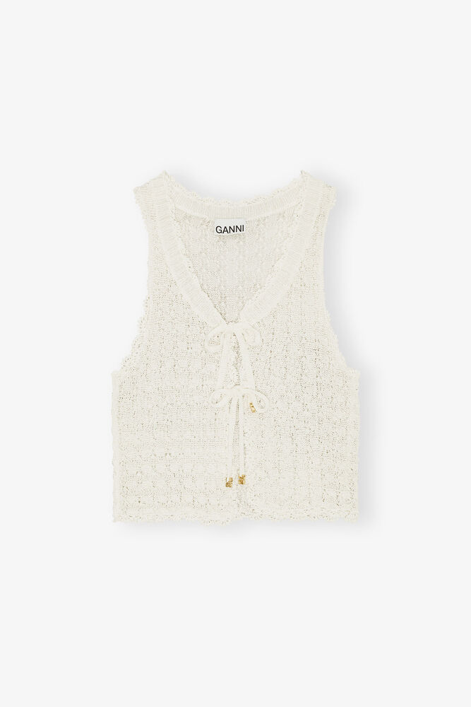 Off-White Pointelle Knit Vest, Egret