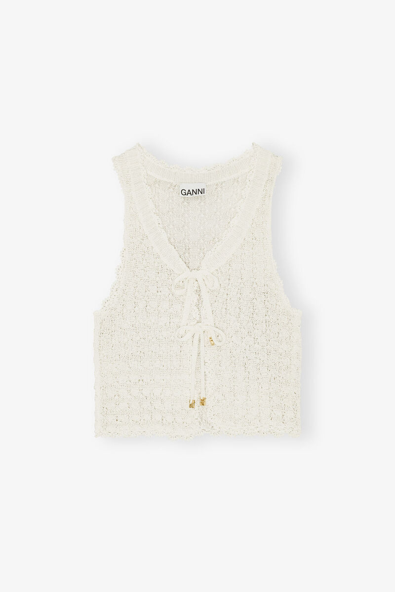 Off-White Pointelle Knit Vest, LENZING&trade; ECOVERO&trade;, in colour Egret - 1 - GANNI