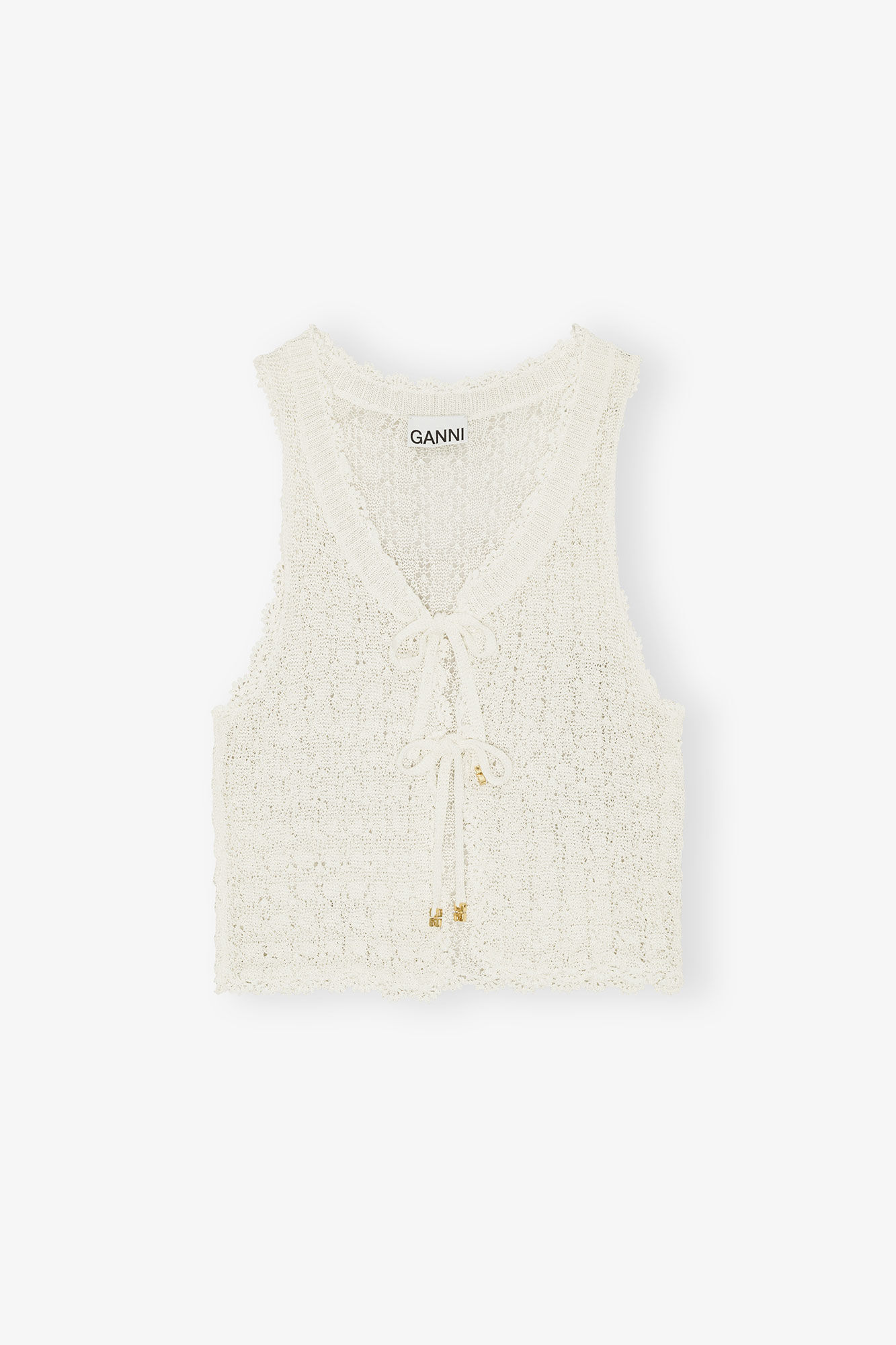Off-White Pointelle Knit Vest, LENZING&trade; ECOVERO&trade;, in colour Egret - 1 - GANNI
