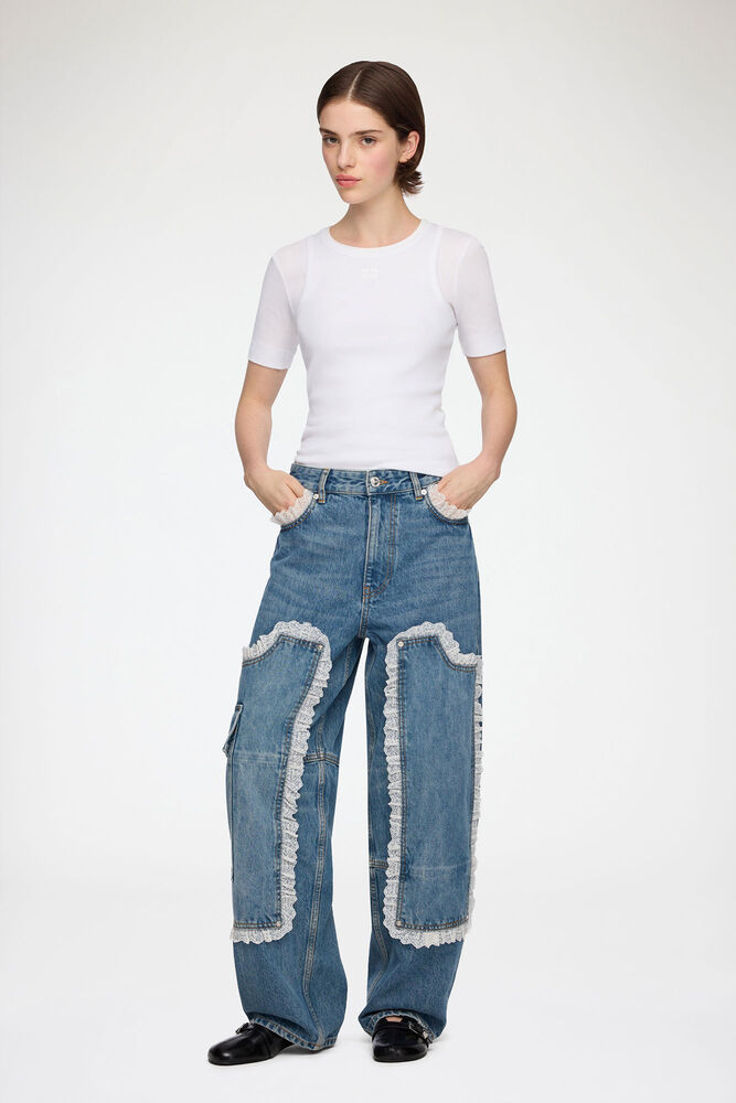 Audri Lace Jeans in Rigid Denim, Dark Blue Vintage