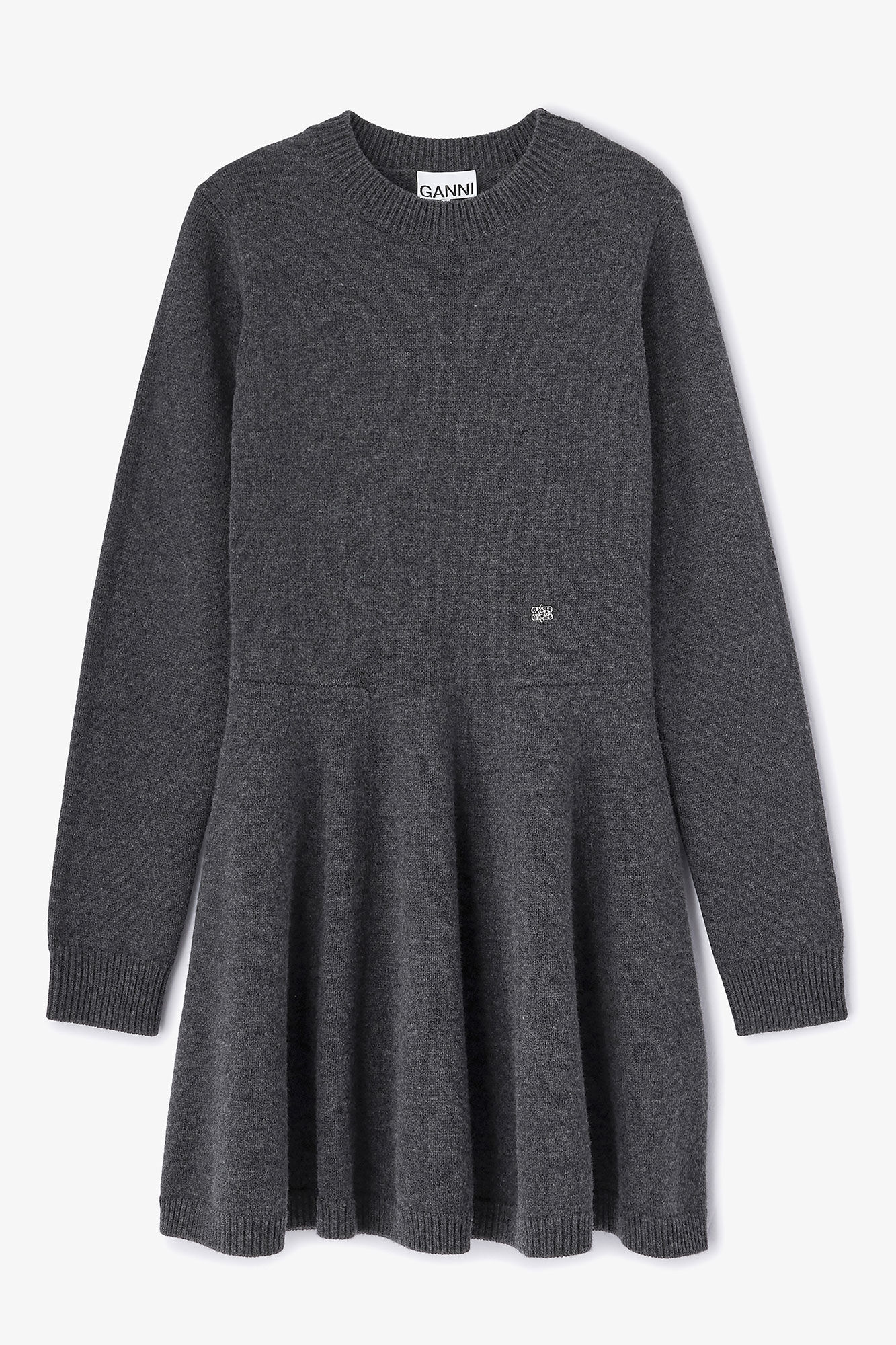 Grey Wool Mini Dress, in colour Phantom - 1 - GANNI