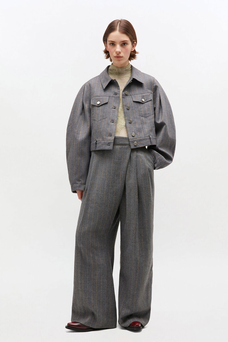 Grey Stripe Jacket, Ecovero Viscose, in colour Pewter - 2 - GANNI