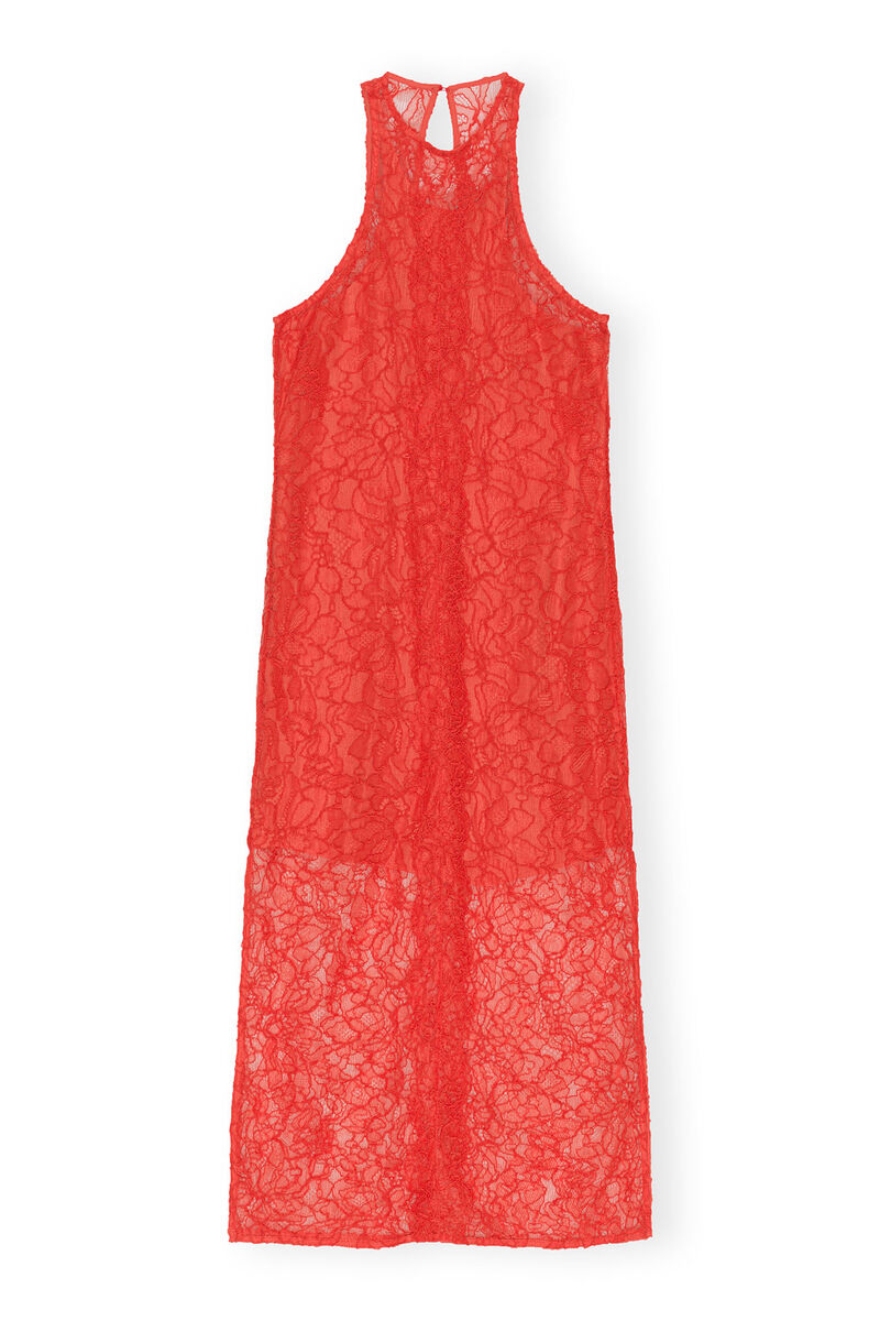 Red Lace Halter Neck Dress, Organic Cotton, in colour Red Alert - 1 - GANNI