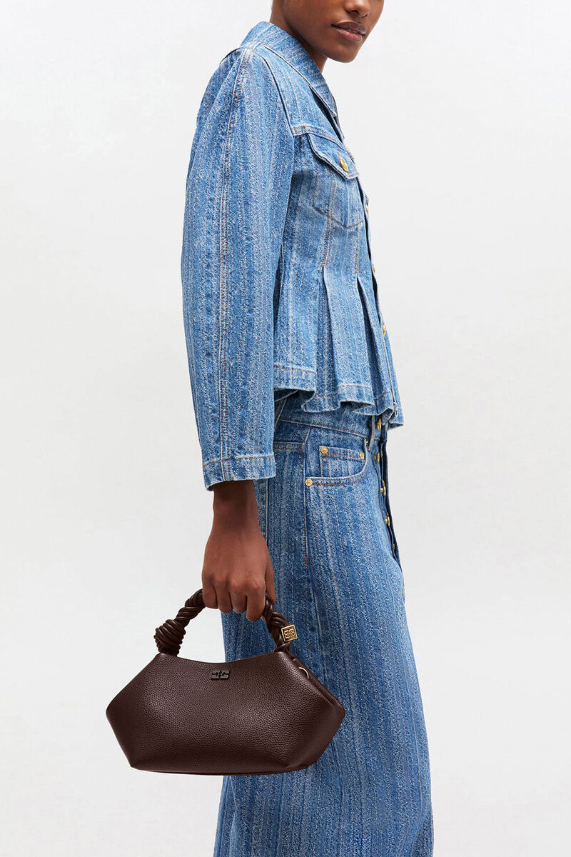Brown Grained Small Bou Bag, Recycled Polyester, in colour Chicory Coffee - 1 - GANNI
