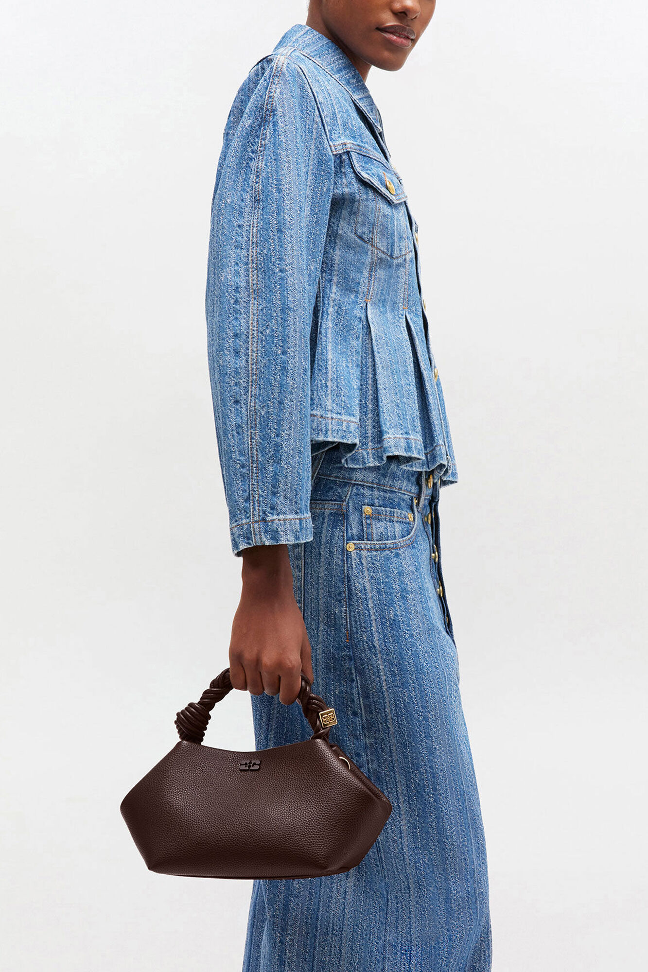 Brown Grained Small Bou Bag, Recycled Polyester, in colour Chicory Coffee - 1 - GANNI