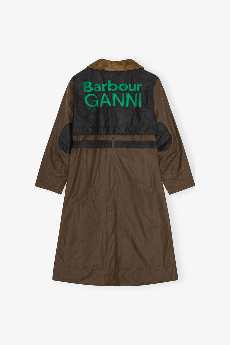GANNI x Barbour Waxed Trench Coat, Organic Cotton, in colour Teak - 2 - GANNI