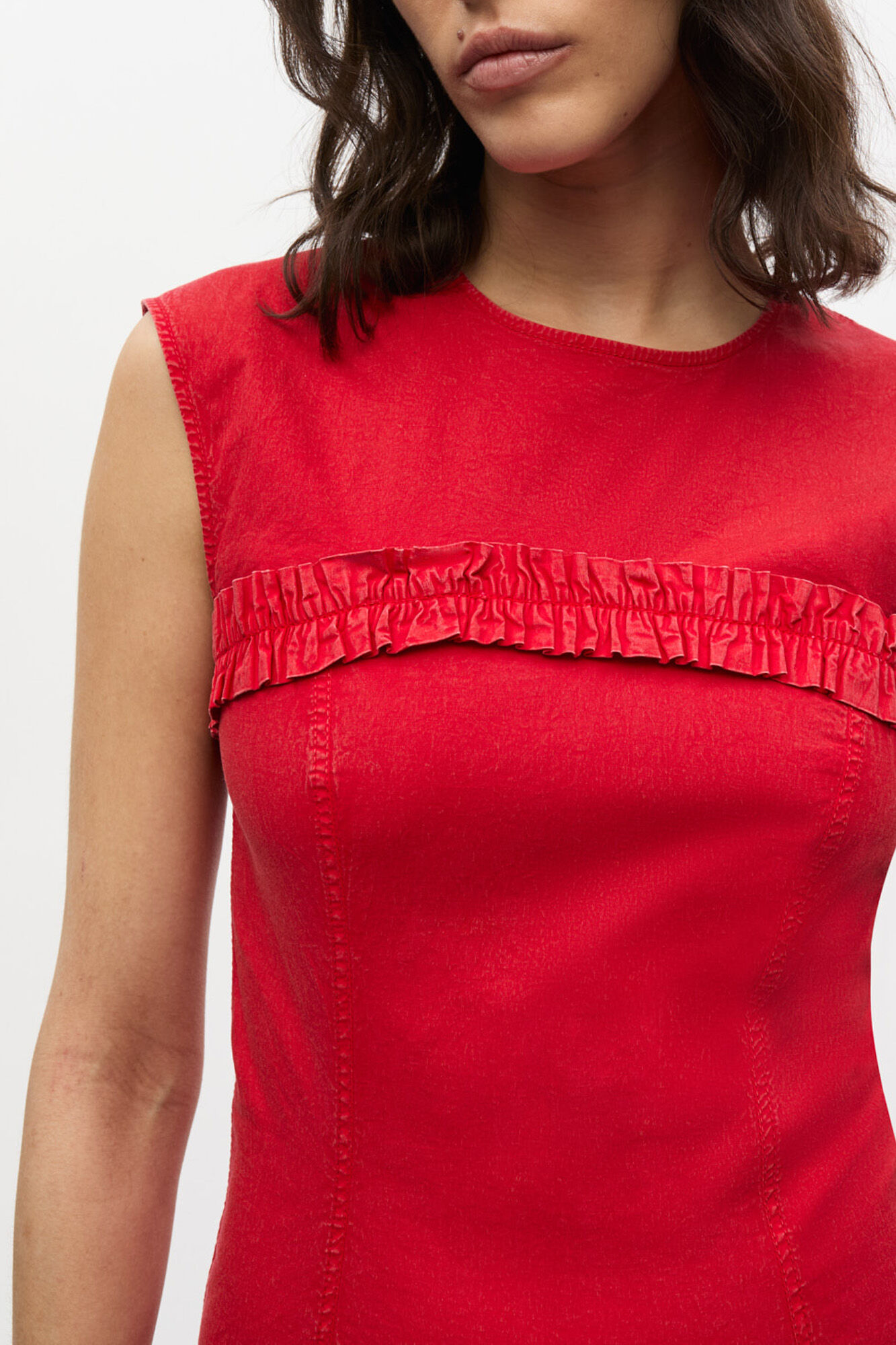 Red Washed Stretch Cotton Corset Mini Dress, Cotton, in colour Racing Red - 3 - GANNI