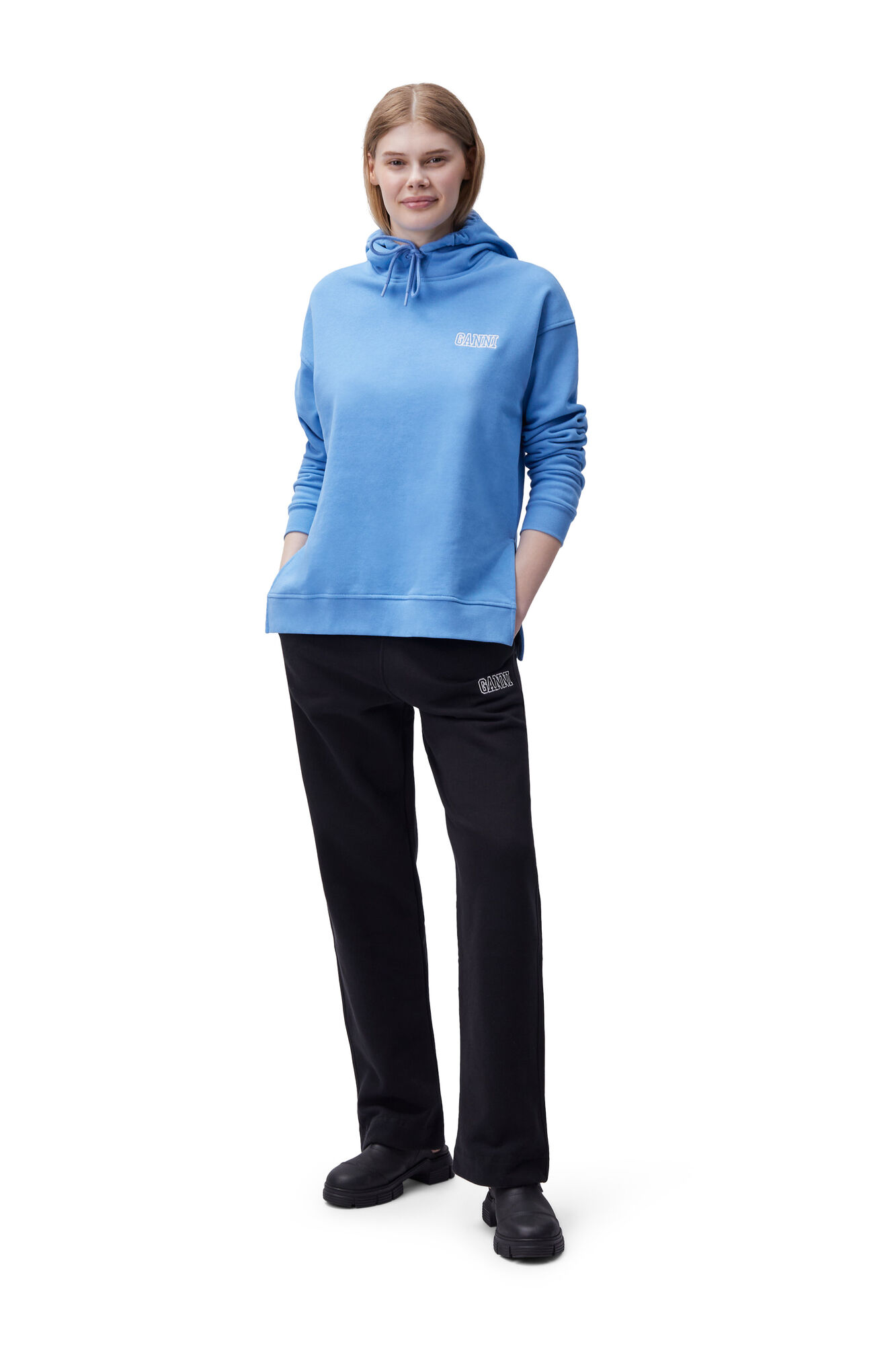 Oversized Hooded Sweatshirt, Organic Cotton, in colour Azure Blue - 1 - GANNI