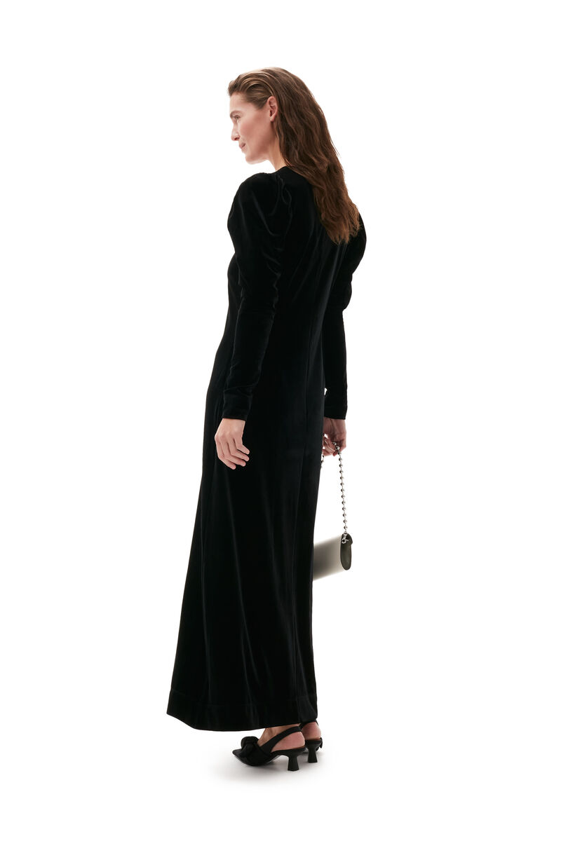 Velvet Long Dress, Recycled Polyester, in colour Black - 2 - GANNI