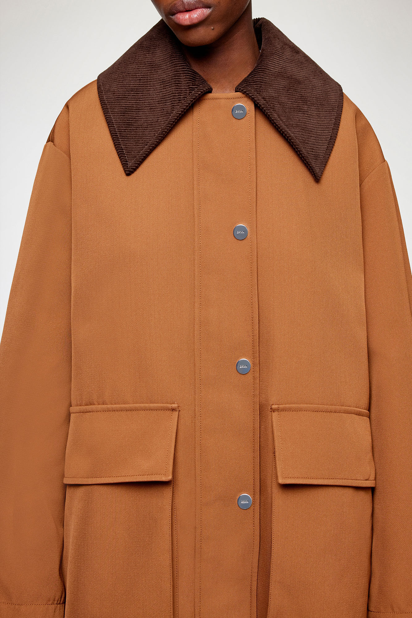 Jacket in Brown Twill, Recycled Polyester, in colour Cinnamon Swirl - 3 - GANNI