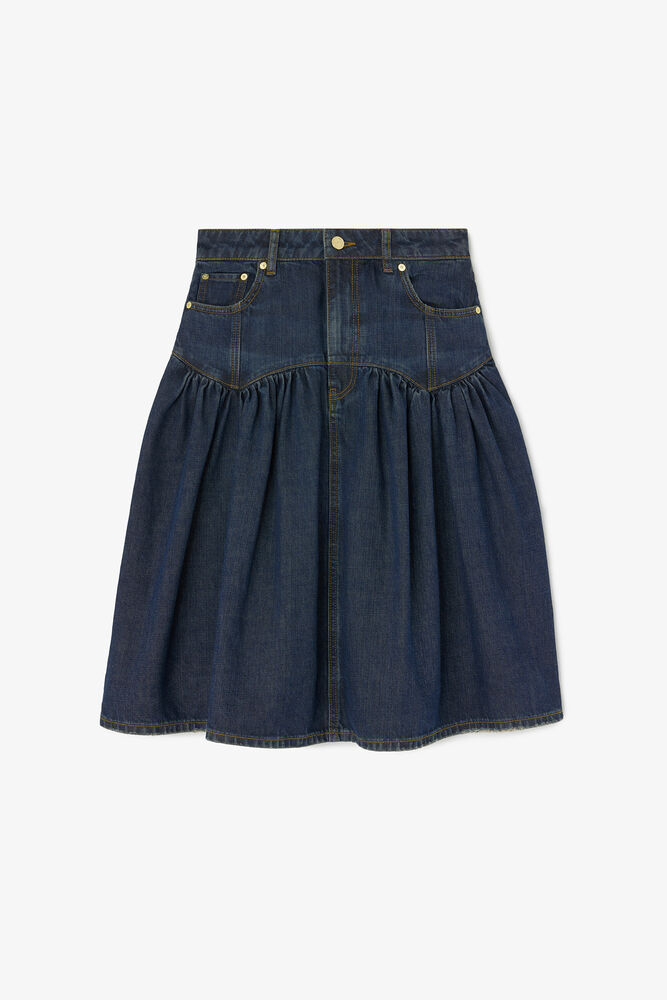 Skirt in Textured Slub Denim, Dark Blue Vintage
