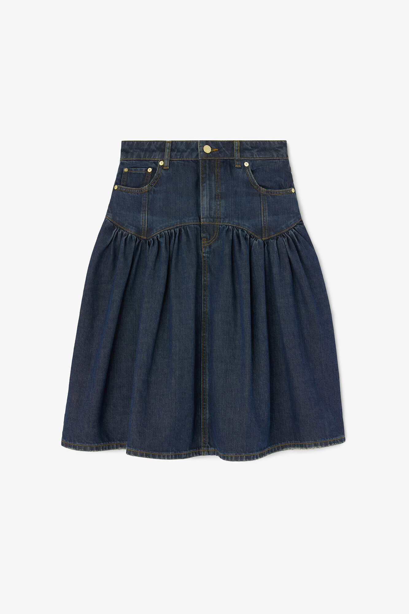 Nederdel i tekstureret slub-denim, Recycled Cotton, in colour Dark Blue Vintage - 1 - GANNI