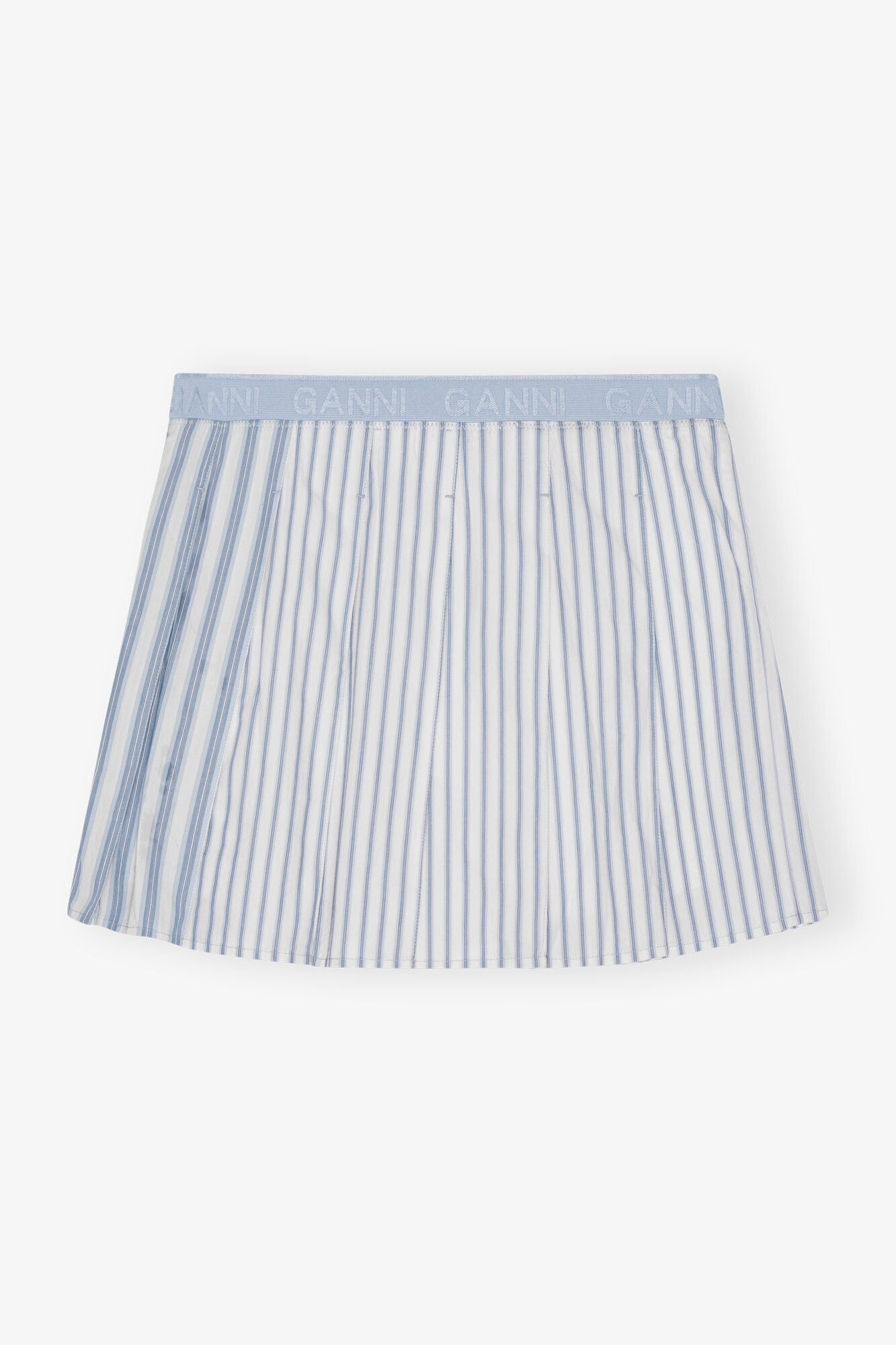 Blue Stripe Cotton Pleated Mini Skirt, Cotton, in colour Egret - 2 - GANNI