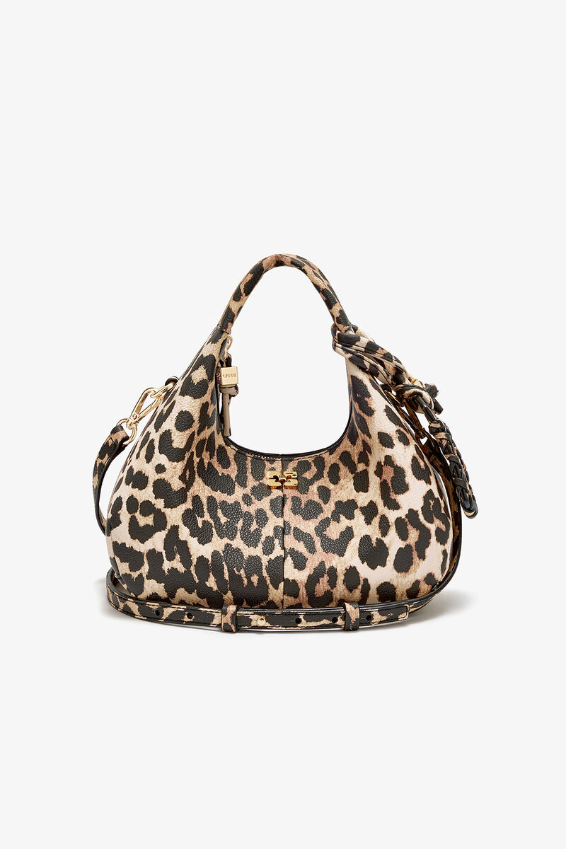 Mini Hobo Grained in Leopard, Recycled Polyester, in colour Almond Milk - 1 - GANNI