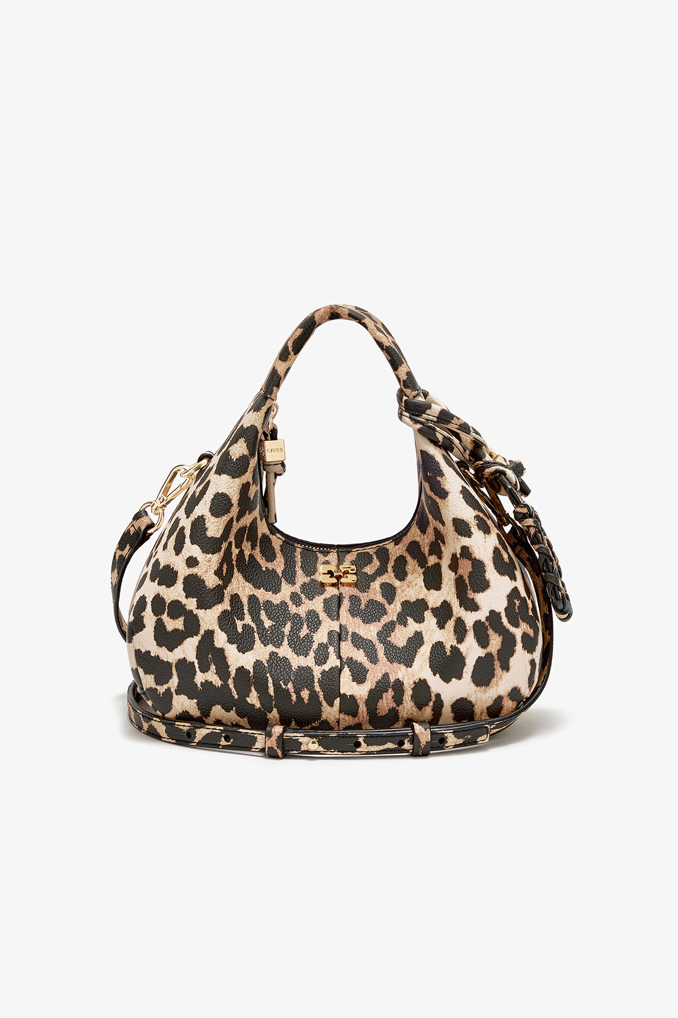 Mini Hobo Grained in Leopard, Recycled Polyester, in colour Almond Milk - 1 - GANNI
