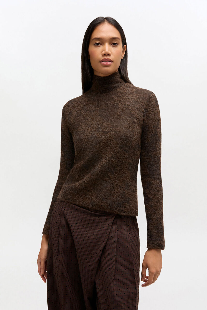 Sheer Turtleneck, in colour Chocolate Plum - 1 - GANNI