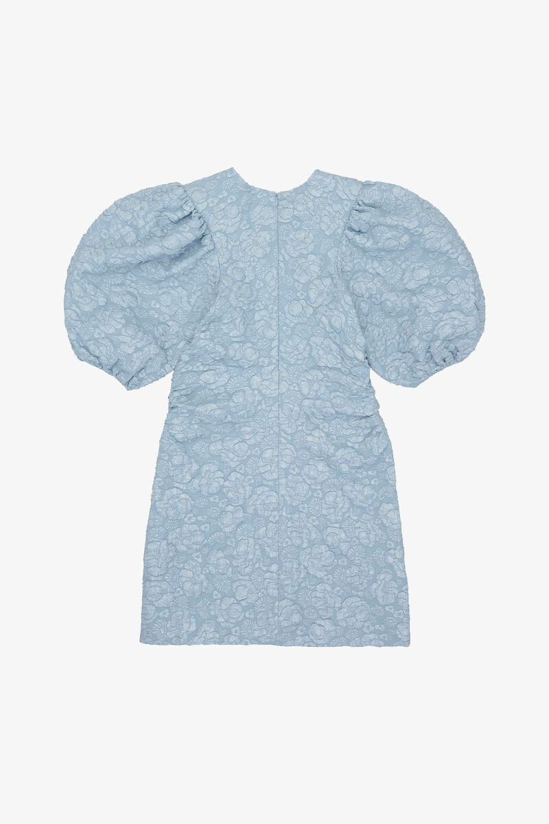 Mini-Kleid aus Stretch-Jacquard mit Puff&auml;rmeln, Recycled Polyester, in colour Sky Blue - 2 - GANNI