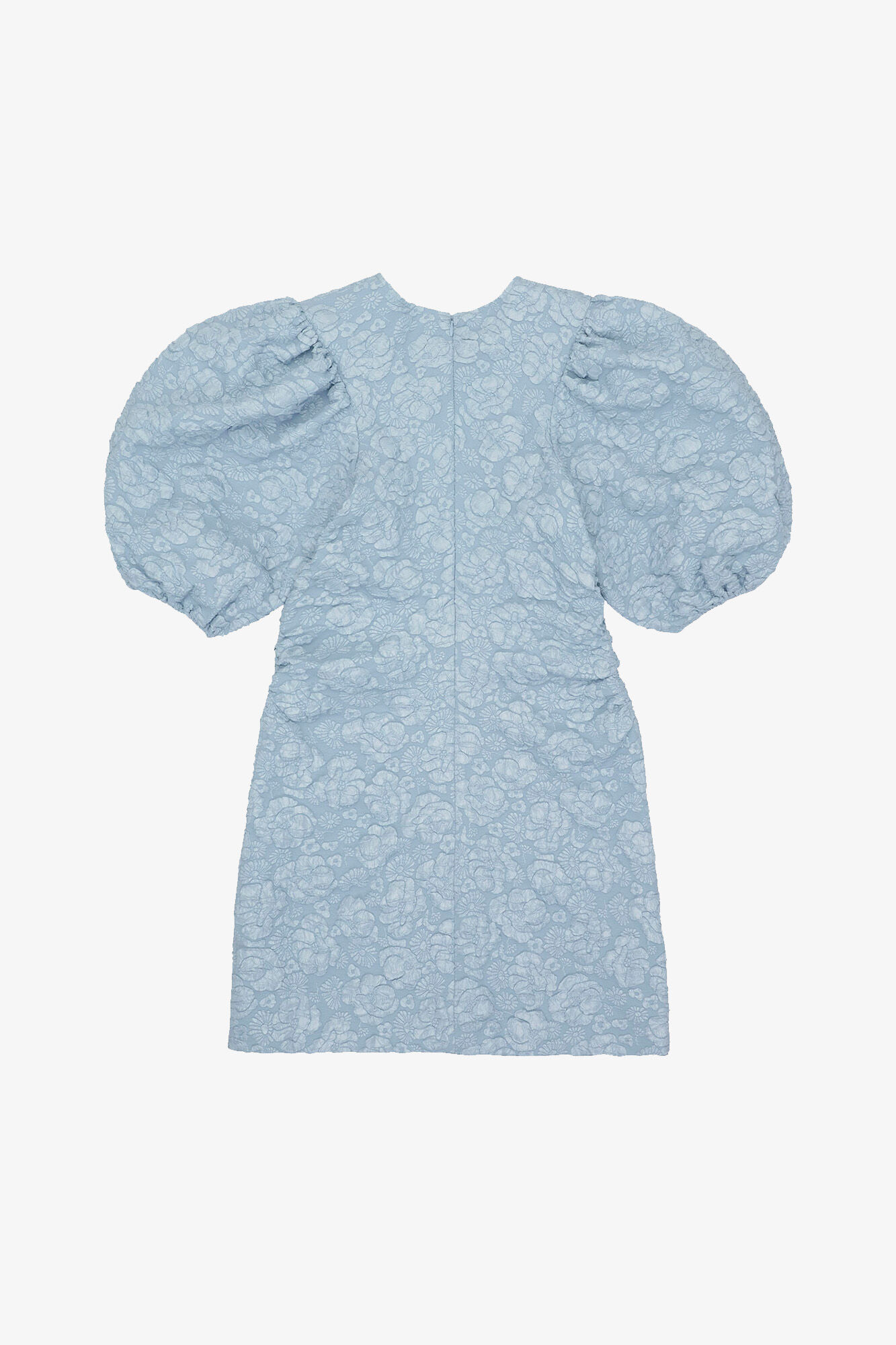 Mini-Kleid aus Stretch-Jacquard mit Puff&auml;rmeln, Recycled Polyester, in colour Sky Blue - 2 - GANNI