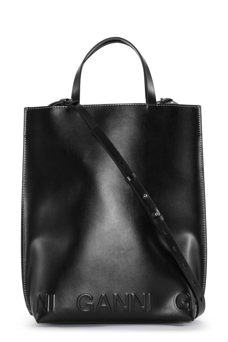 Black Medium Banner Tote Bag, Polyester, in colour Black - 1 - GANNI