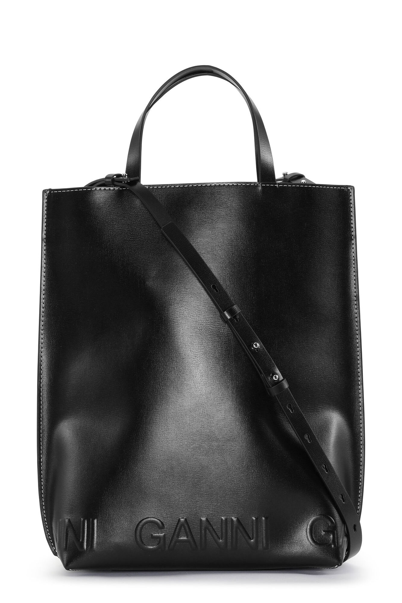 Black Medium Banner Tote Bag, Polyester, in colour Black - 1 - GANNI