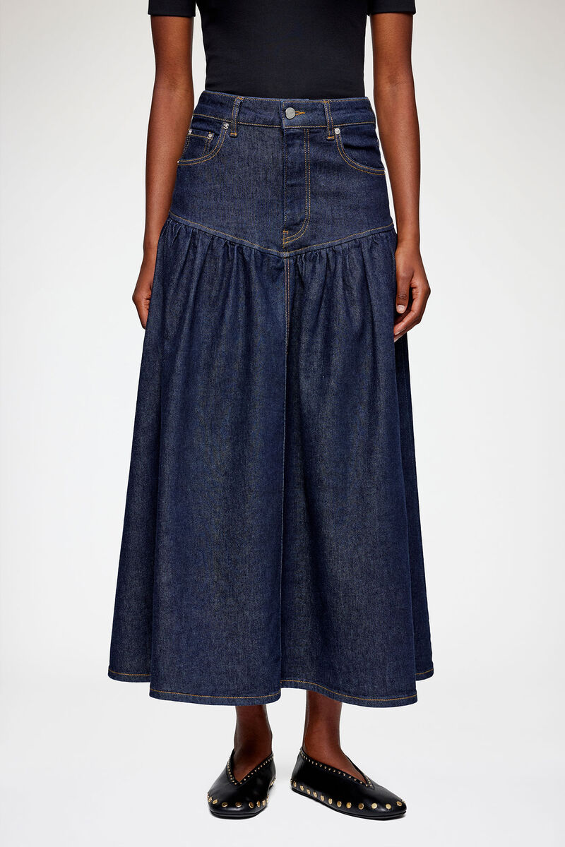 Skirt in Stretch Denim, Organic Cotton, in colour Rinse - 2 - GANNI