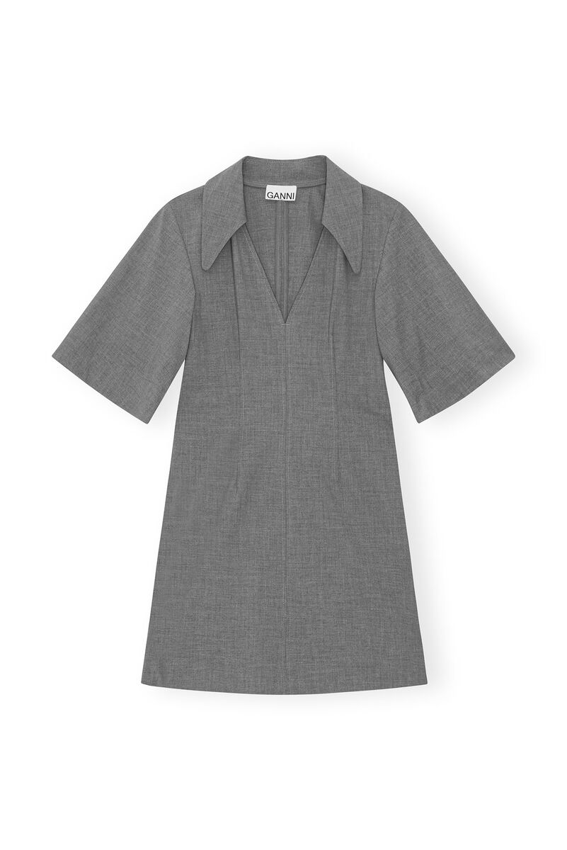 Grey Drapey Melange Mini Dress, Elastane, in colour Paloma Melange - 1 - GANNI