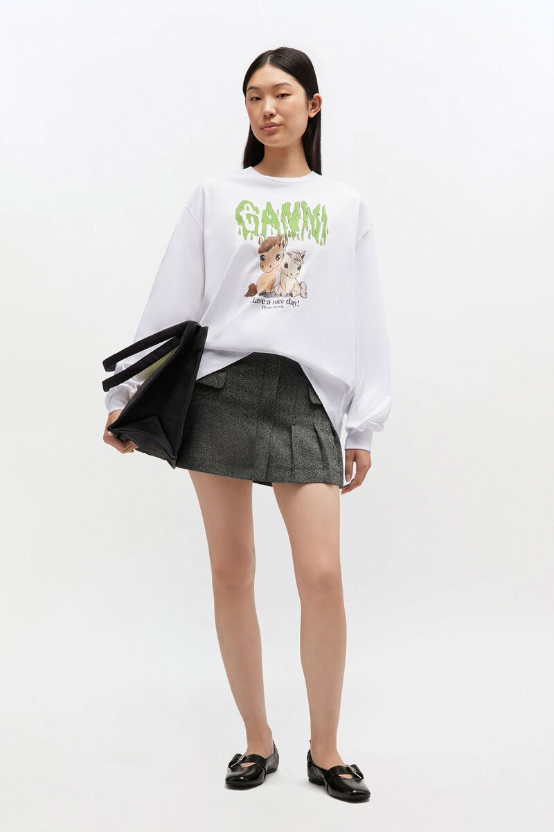 Haut &agrave; manches longues en coton blanc &agrave; motif graphique, Organic Cotton, in colour Bright White - 2 - GANNI