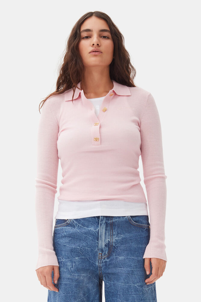 Pink Knitted Polo Shirt, Chalk Pink