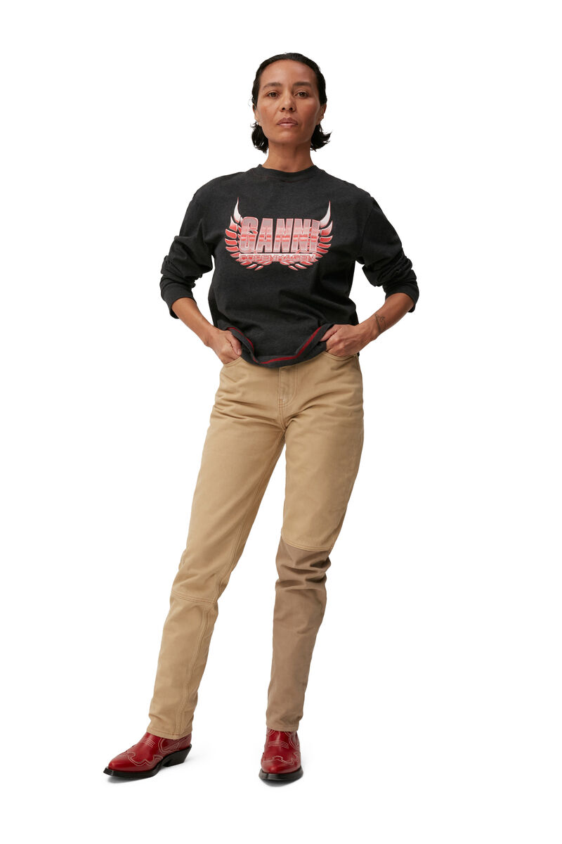 Long Sleeve T-shirt, Cotton, in colour Phantom - 1 - GANNI
