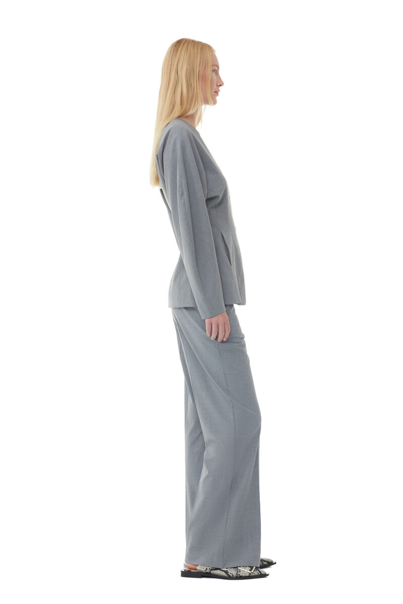 Grey Drapey Melange Pants, Elastane, in colour Paloma Melange - 2 - GANNI