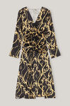 Silk Stretch Satin Gathered Fitted Body Panel Midi Dress, Elastane, in colour Black - 1 - GANNI