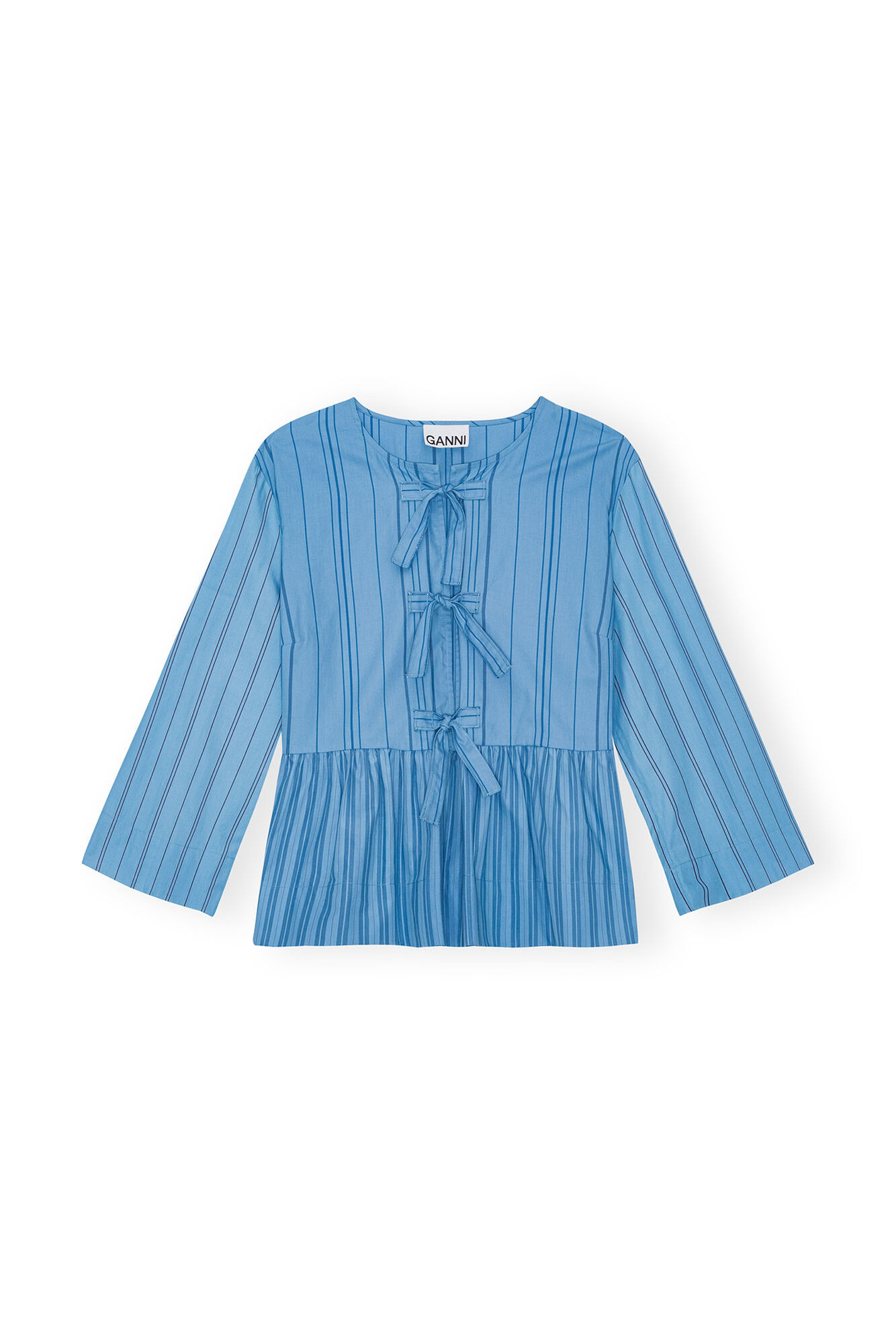 Re-cut Striped Cotton Peplum Blouse, Cotton, in colour Silver Lake Blue - 1 - GANNI
