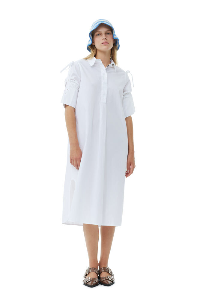 White Cotton Poplin Oversized Shirt Dress, Bright White