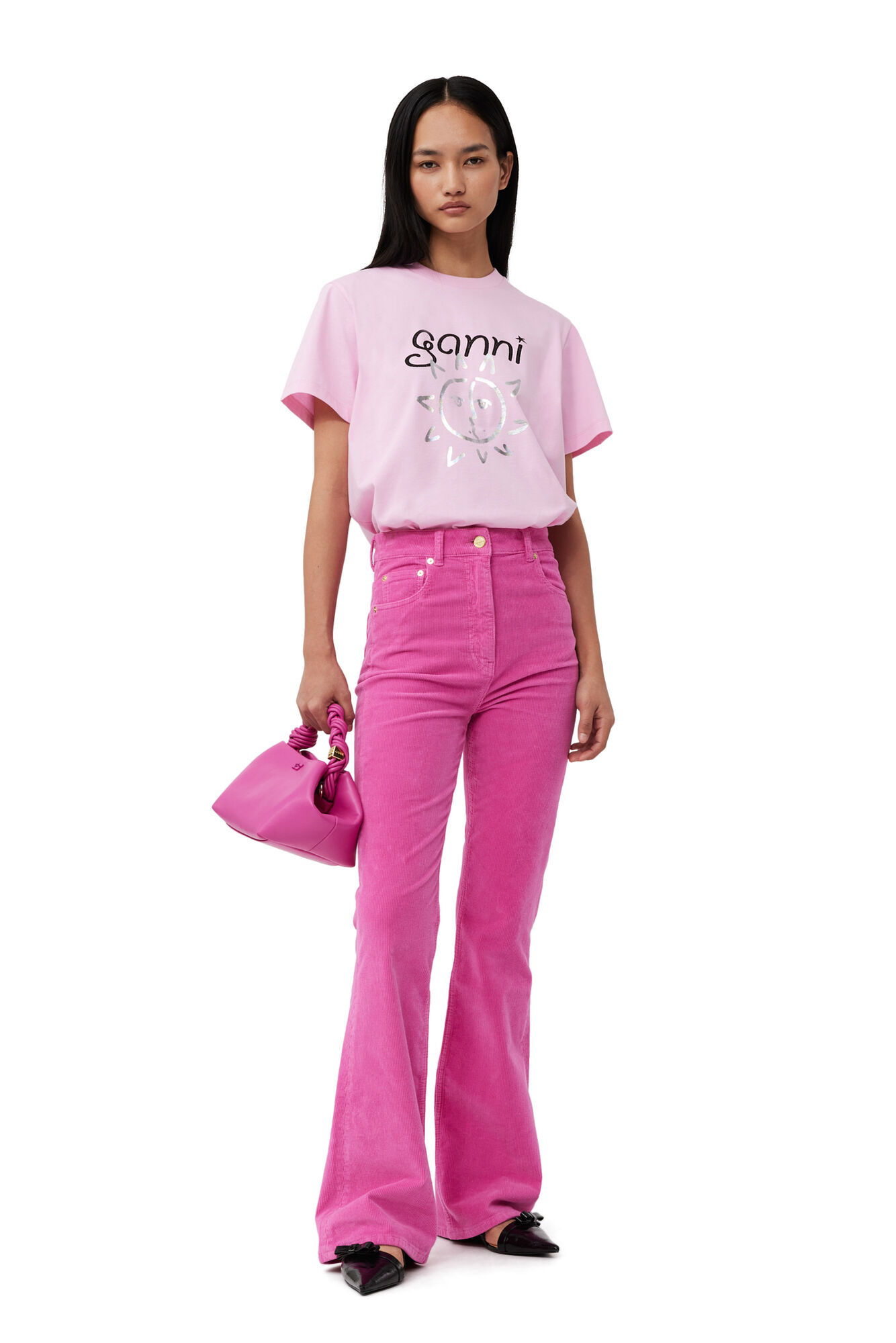 Pink Relaxed Sun T-shirt, Cotton, in colour Lilac Sachet - 1 - GANNI