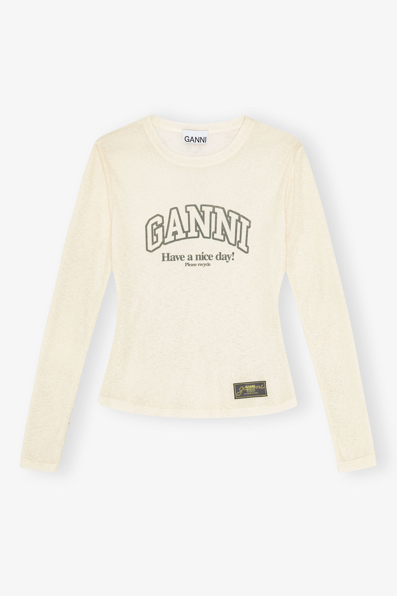 Printed Marl Mesh Long Sleeve Top, Recycled Polyester, in colour Egret - 1 - GANNI