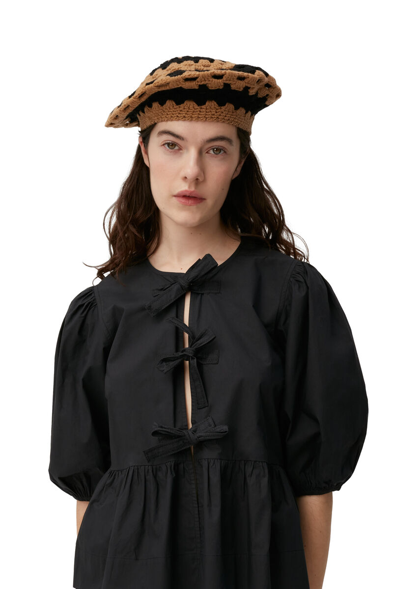 Crochet Wool Beret , Polyamide, in colour Petrified Oak - 3 - GANNI