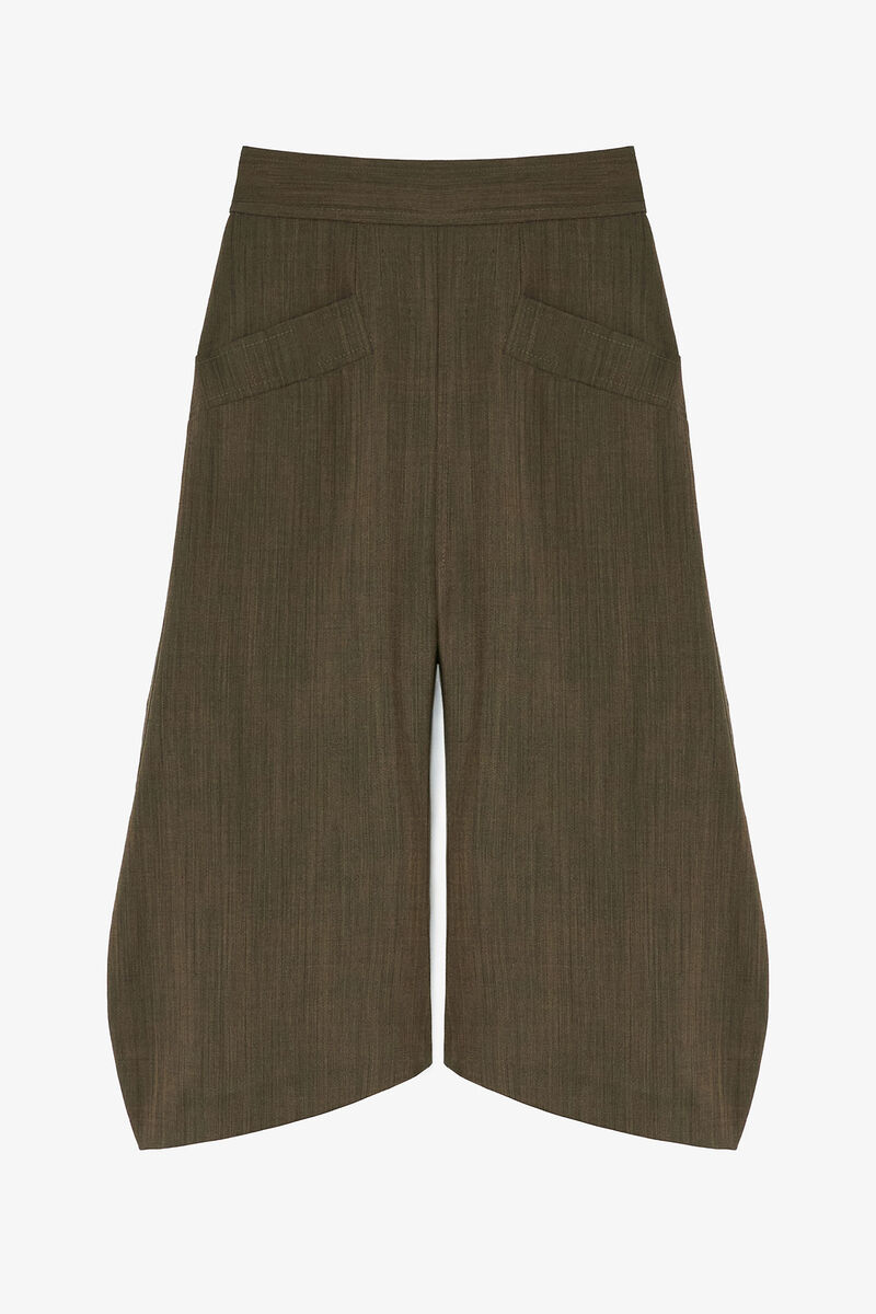 Capri Trousers in Brown Wool Melange, Recycled Wool, in colour Canteen - 1 - GANNI