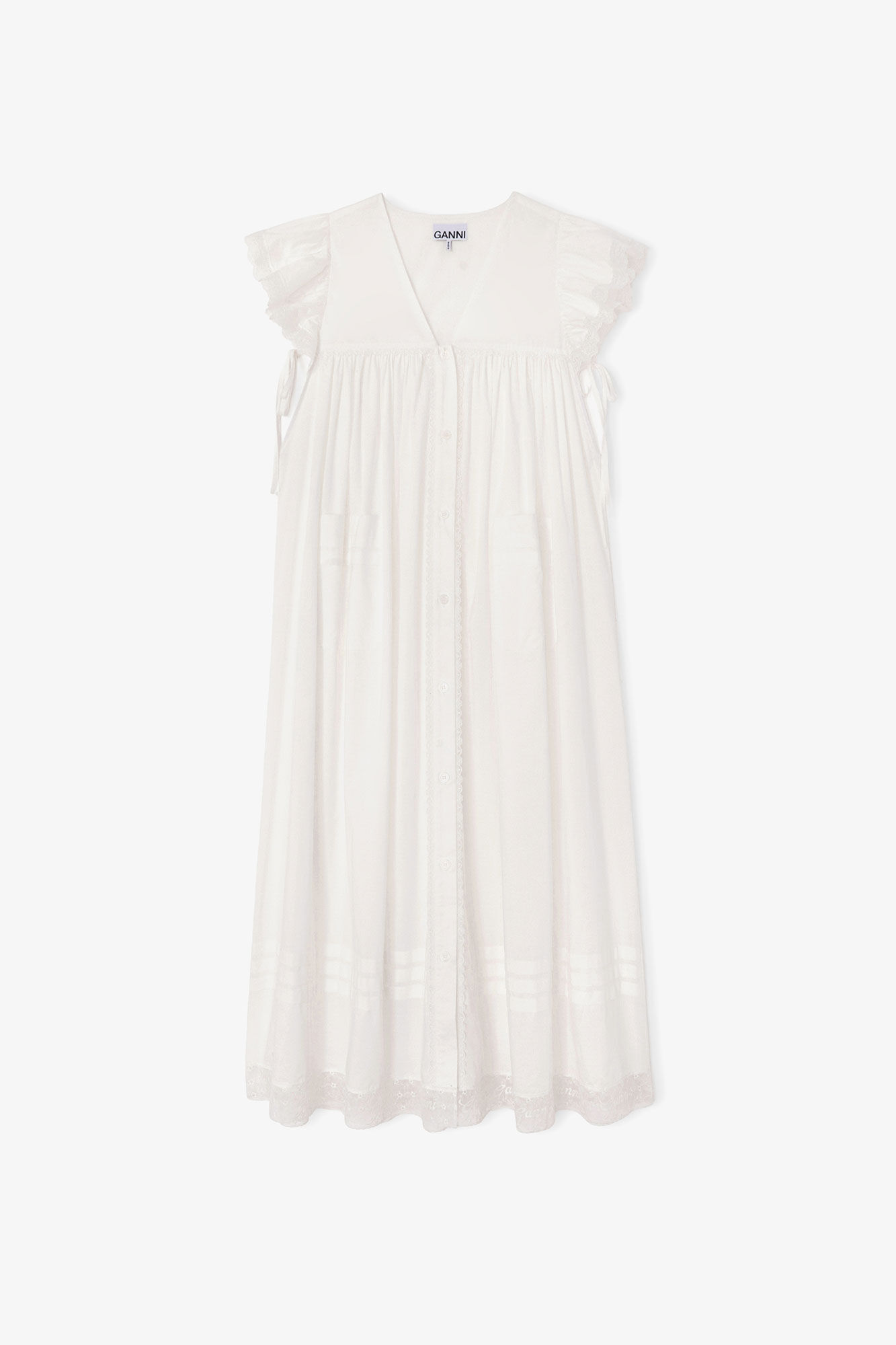 Dress in White Cotton, Organic Cotton, in colour Bright White - 1 - GANNI