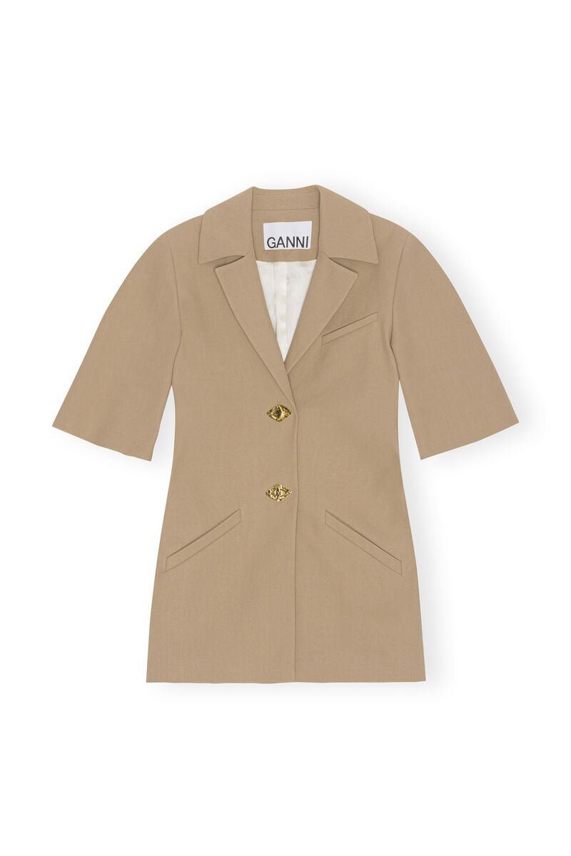 Kortermet blazer i bomull, Cotton, in colour Petrified Oak - 1 - GANNI