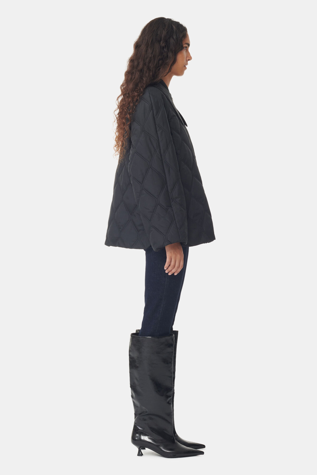 Black Ripstop Quilt Jacket, Recycled Polyester, in colour Black - 3 - GANNI