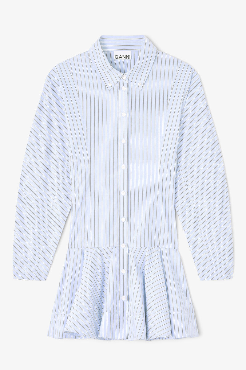Blå randig skjortklänning, Cotton, in colour Lavender Lustre - 1 - GANNI