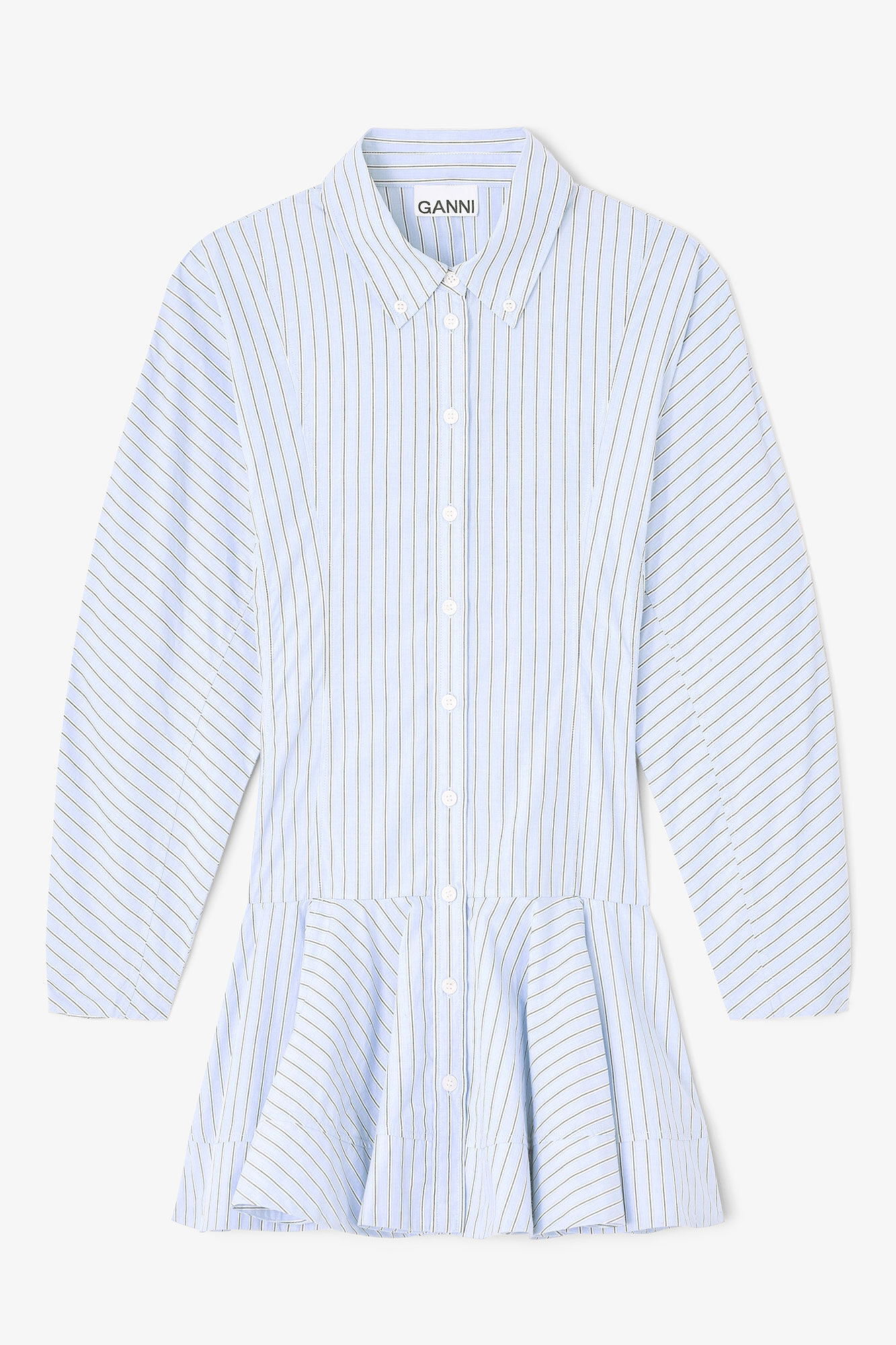 Blå randig skjortklänning, Cotton, in colour Lavender Lustre - 1 - GANNI