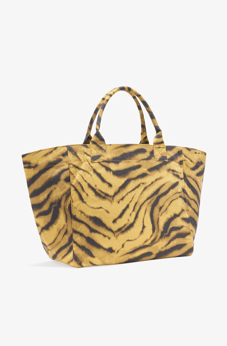 Zebra Print XXL Tote, Recycled Cotton, in colour Khaki - 2 - GANNI