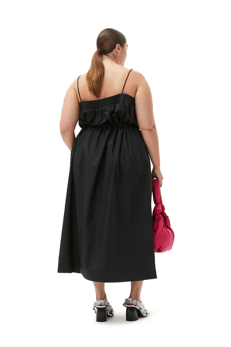 Cotton Poplin Maxi Strap Dress, Cotton, in colour Black - 7 - GANNI
