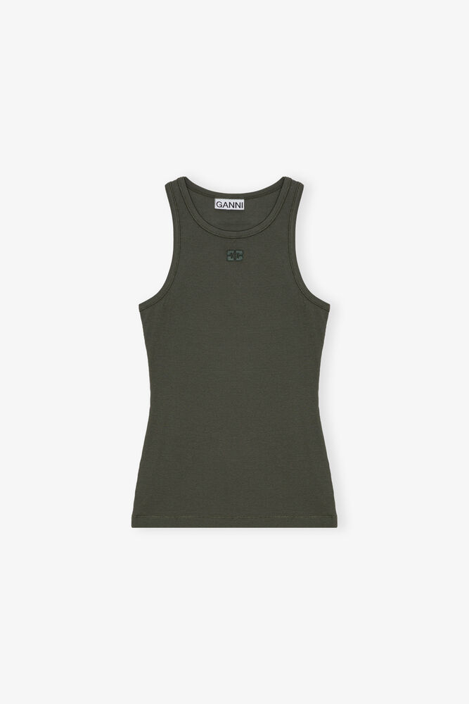 Green Soft Cotton Rib Tank Top, Climbing Ivy