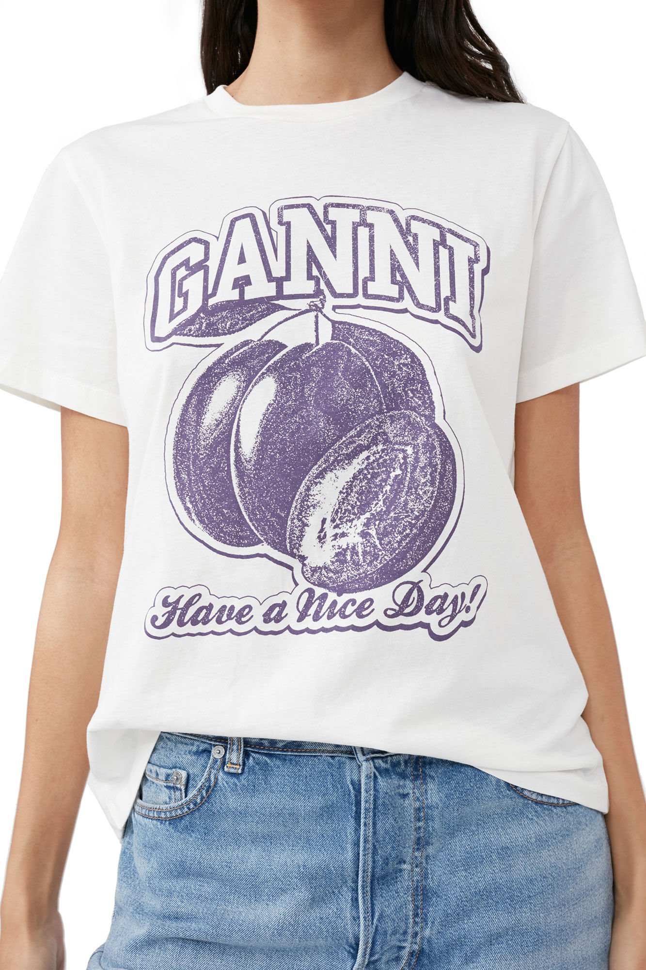 Plum Relaxed T-shirt, Cotton, in colour Egret - 4 - GANNI