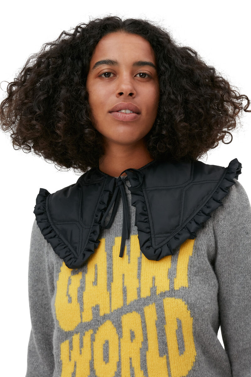Ripstop Quilt Collar, Recycled Polyester, in colour Black - 2 - GANNI
