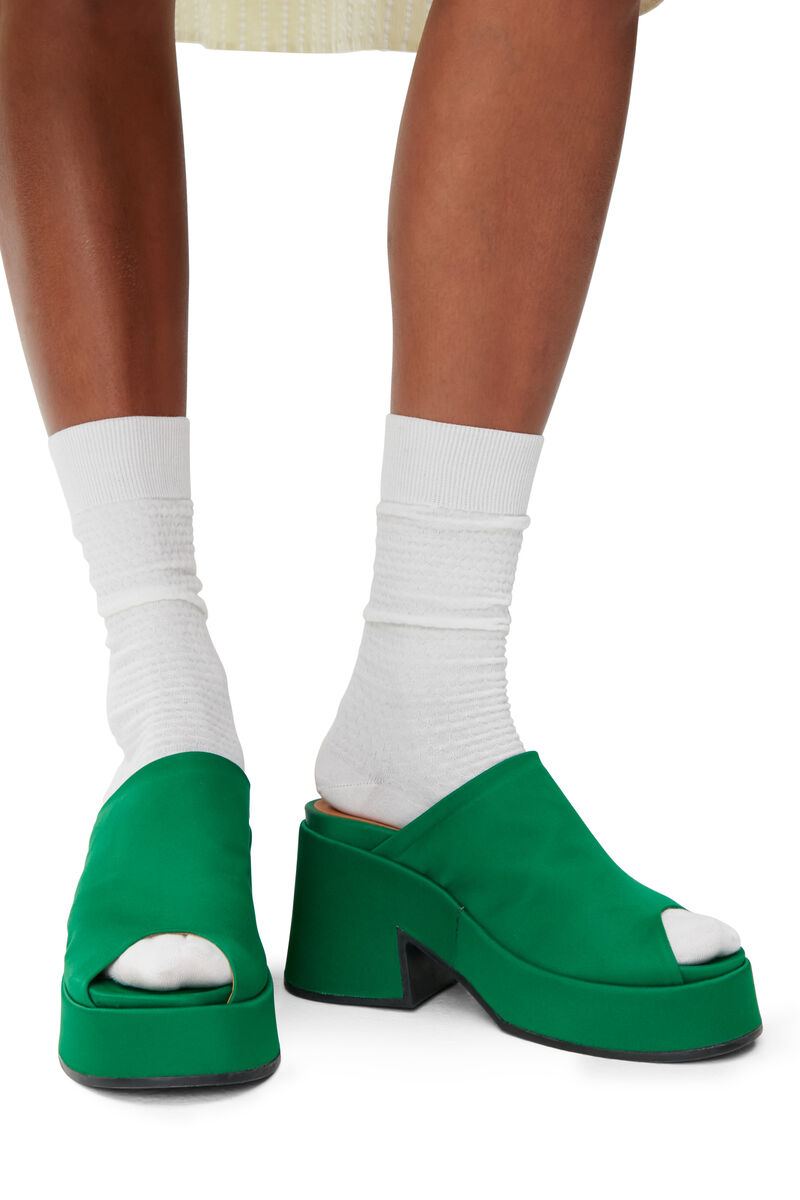 Retro Mules, Recycled Polyester, in colour Kelly Green - 4 - GANNI